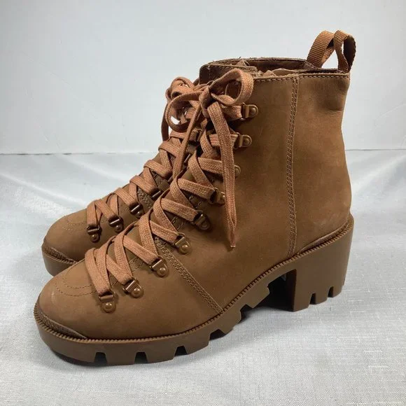 NWOT Schutz Xayane Waterproof Lace-Up Side-Zip Boots, Tan, Womens Sz. 9B - Picture 1 of 12